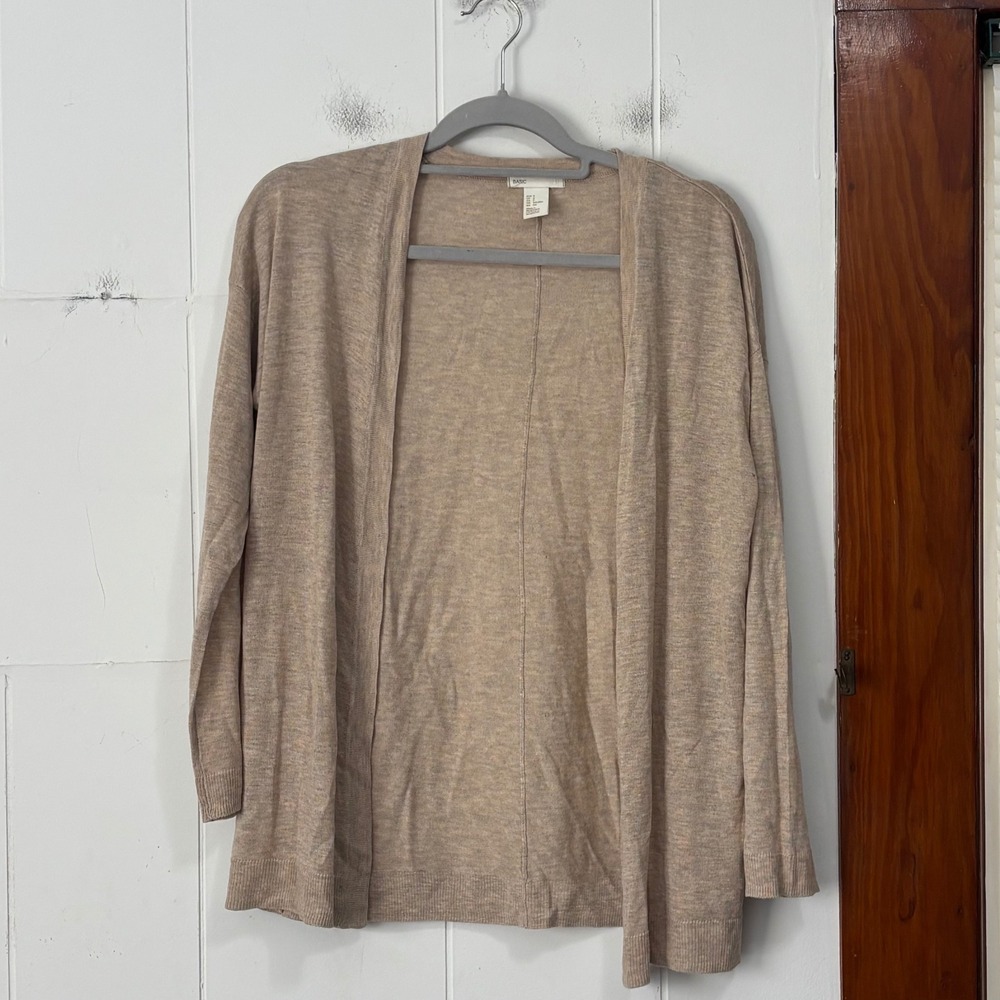 HM Basic Tan Beige Open Front Cardigan Small Lightweight Fine Knit Sweater